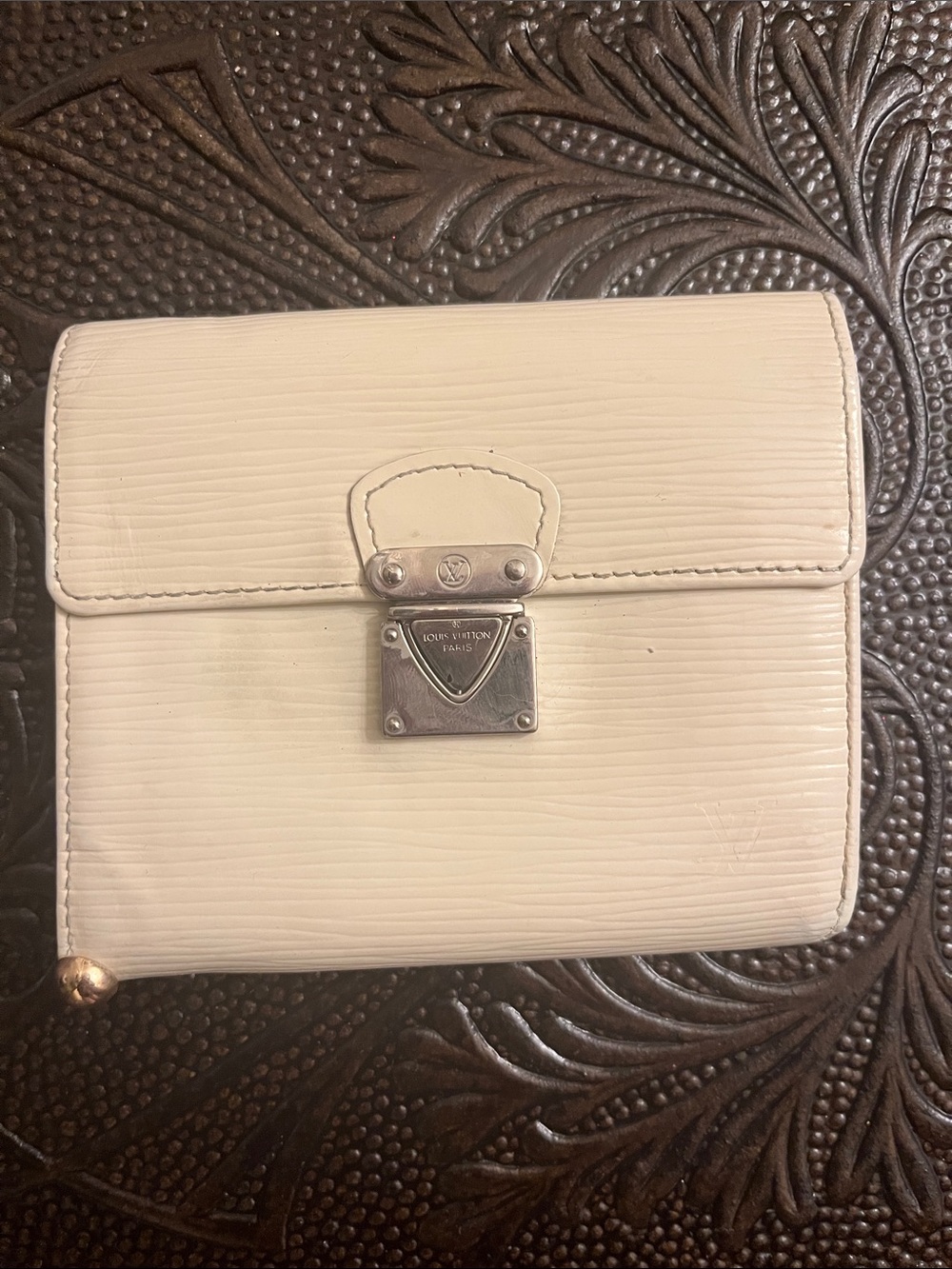 Louis Vuitton Cream Epi Leather Small Wallet with Silver-Tone Lock